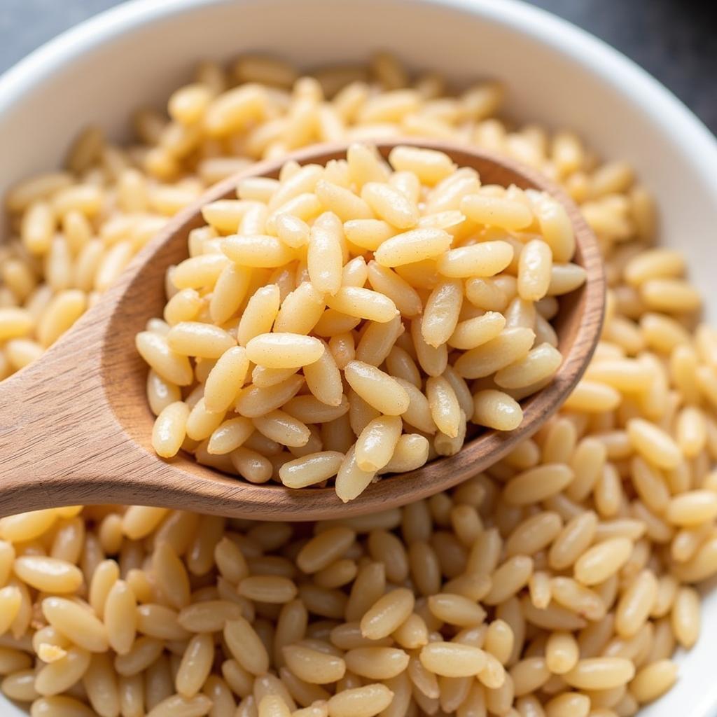 Close-up of brown rice, a key ingredient in homemade dog food