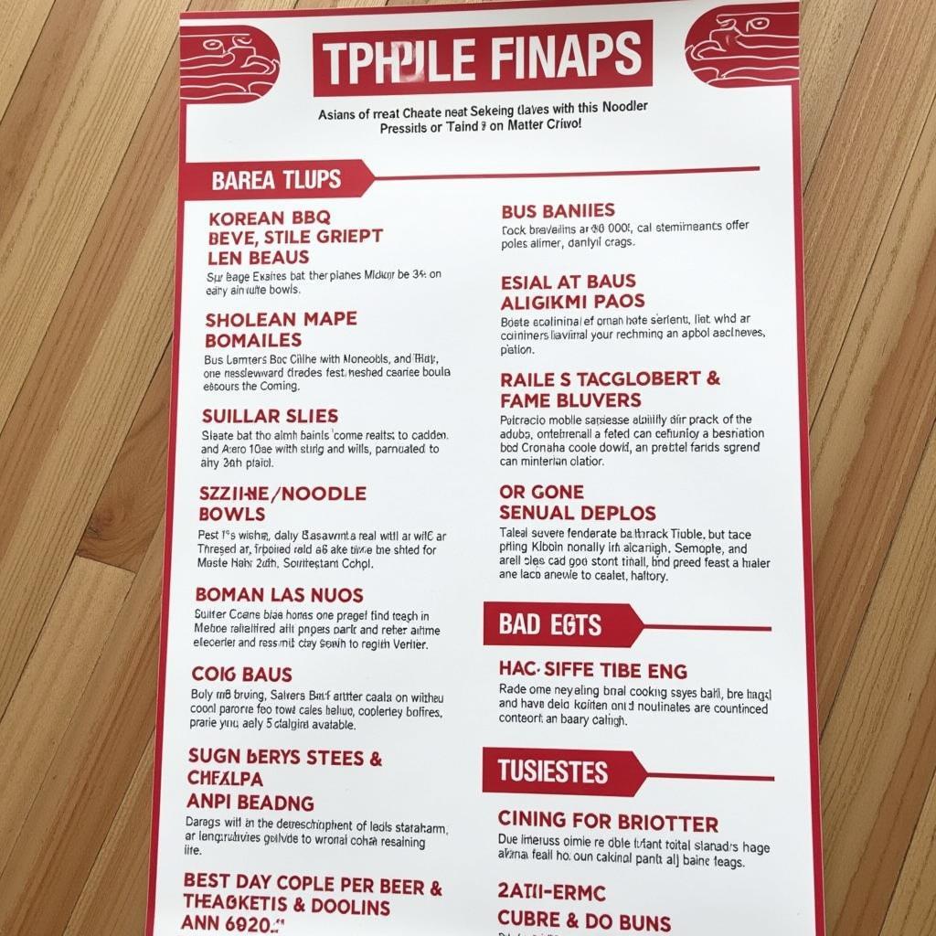 Food truck menu featuring Asian fusion dishes