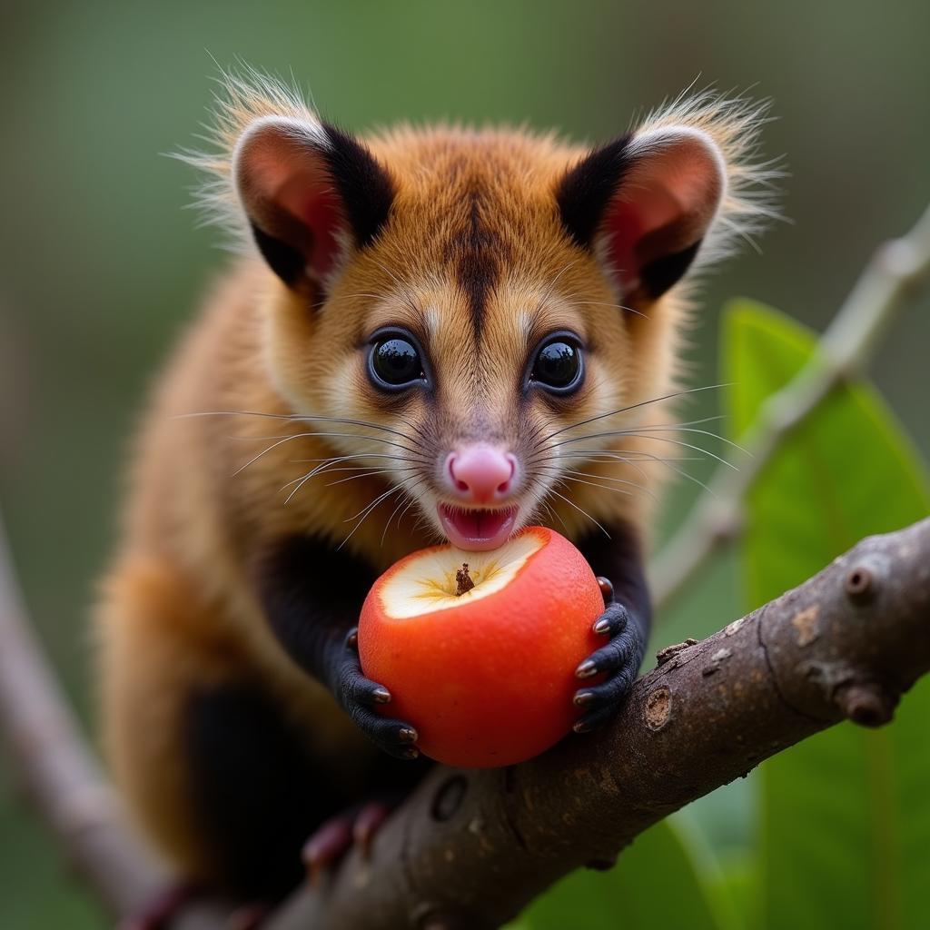 Brushtail possum enjoying a piece of native fruit