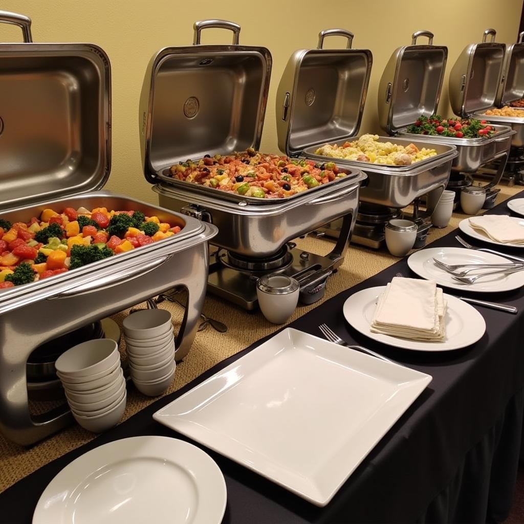 Buffet Setup with Various Food Warmers