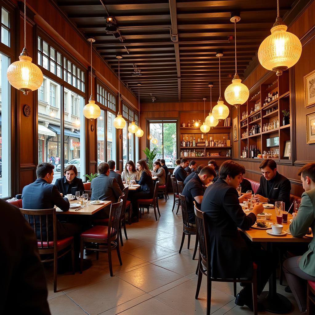 Fashionable patrons enjoying Bujan cuisine at a stylish cafe