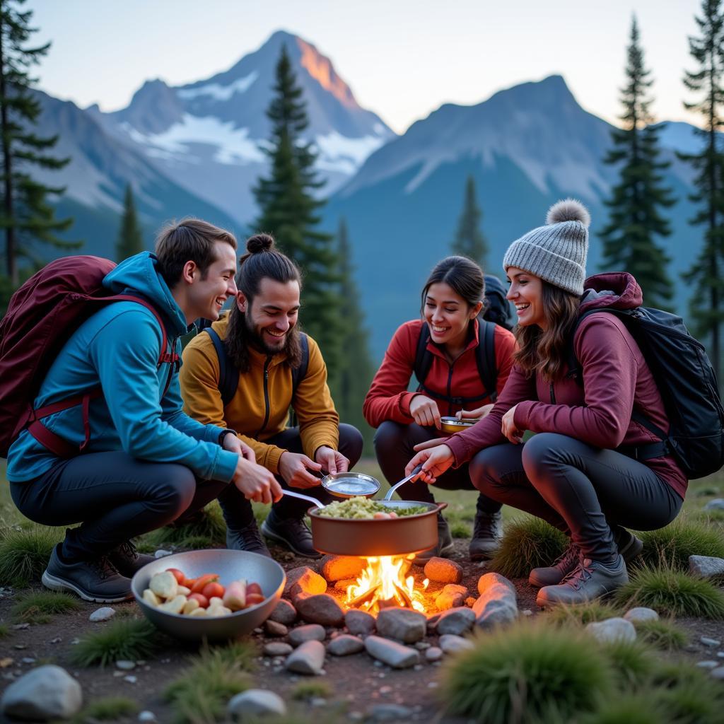 Backpackers enjoying a meal on the trail