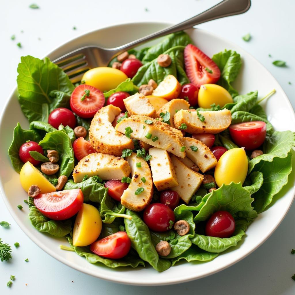 Bunnz Summer Breeze Salad - Fresh greens, grilled chicken, seasonal fruits, and light vinaigrette.