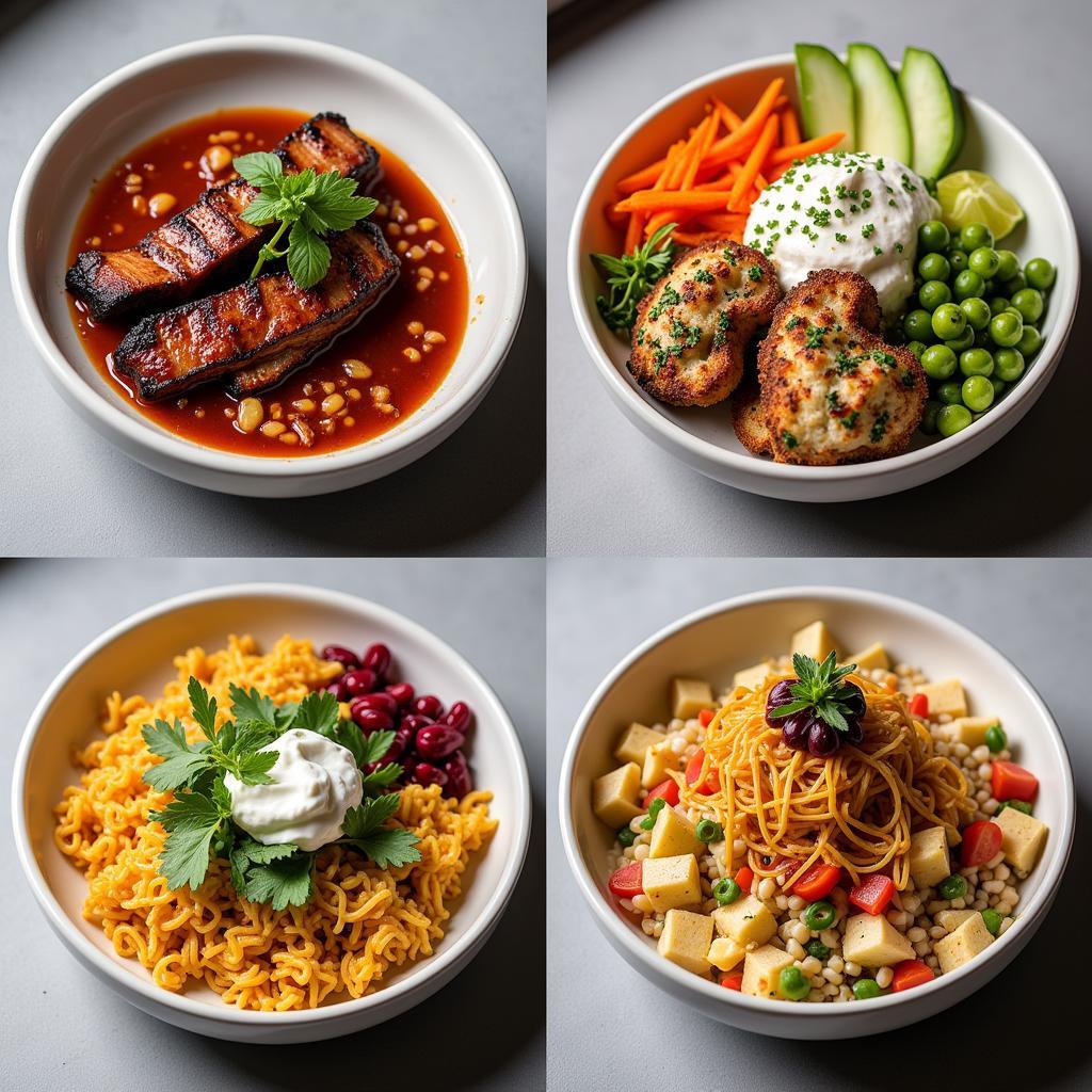 A roundup of colorful and diverse bussin bowls from different food trucks