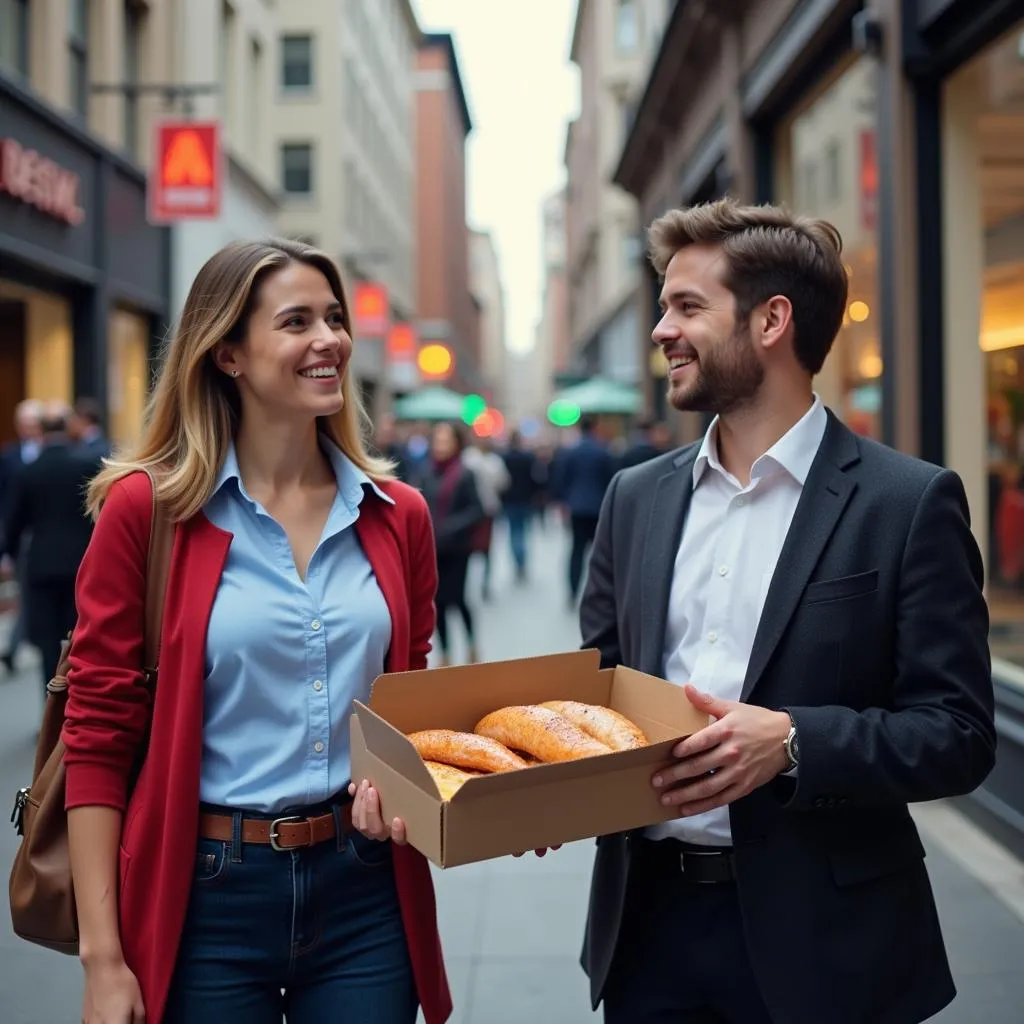 A busy professional receives a fish food box at their doorstep, simplifying their meal planning.