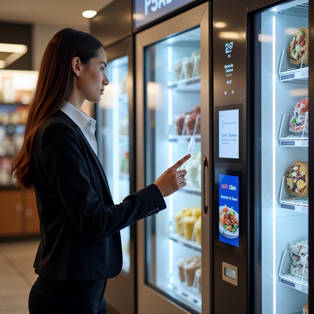 Busy Professional Using Frozen Food Vending Machine