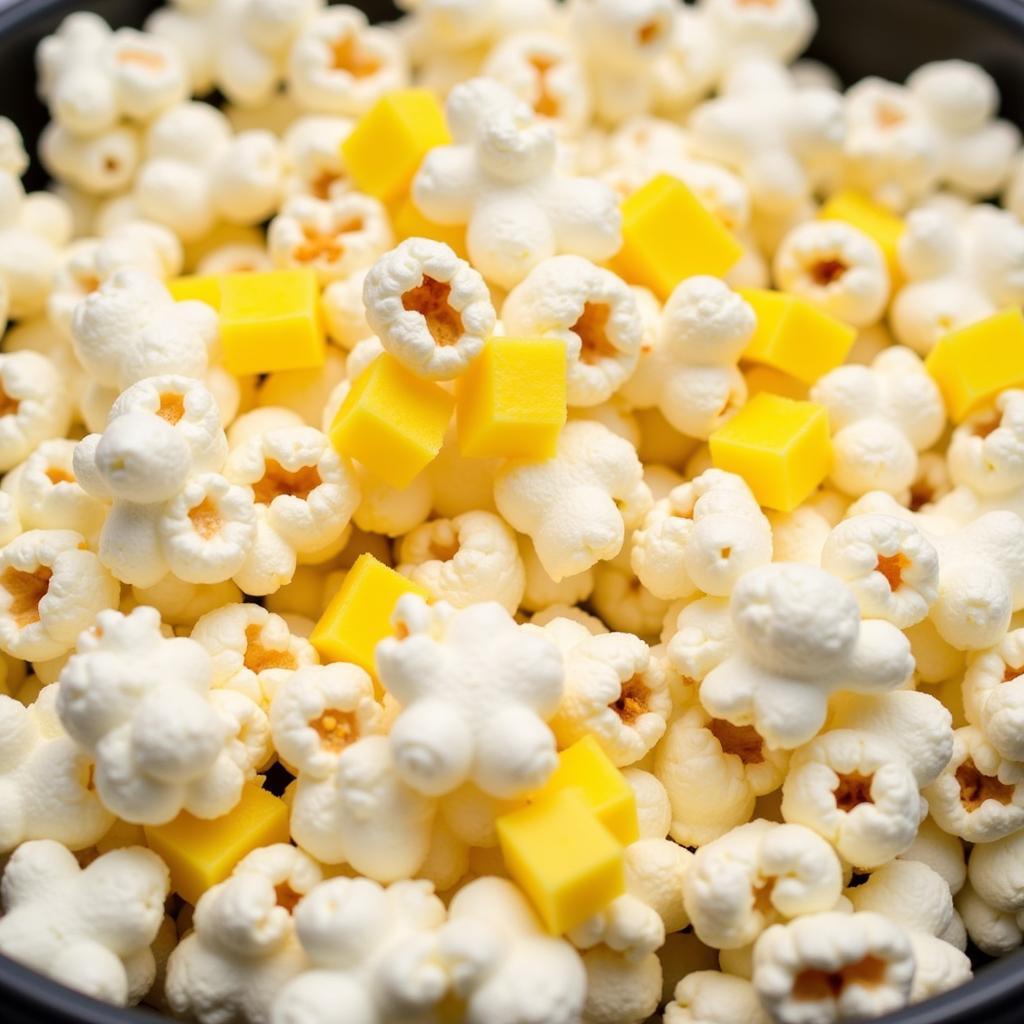 Bowl of popcorn with scattered butter