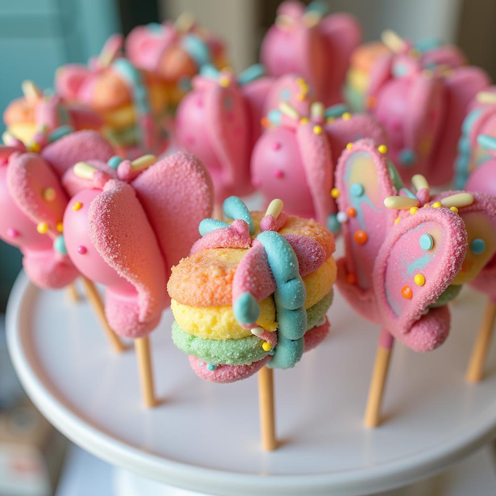 Butterfly cake pops on a platter