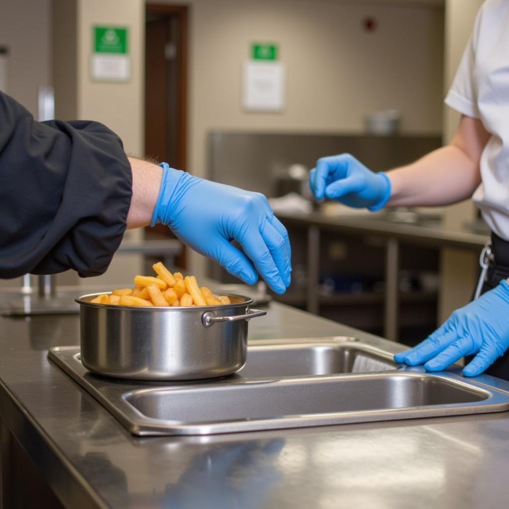 Cafeteria Worker Cleaning Food Holders