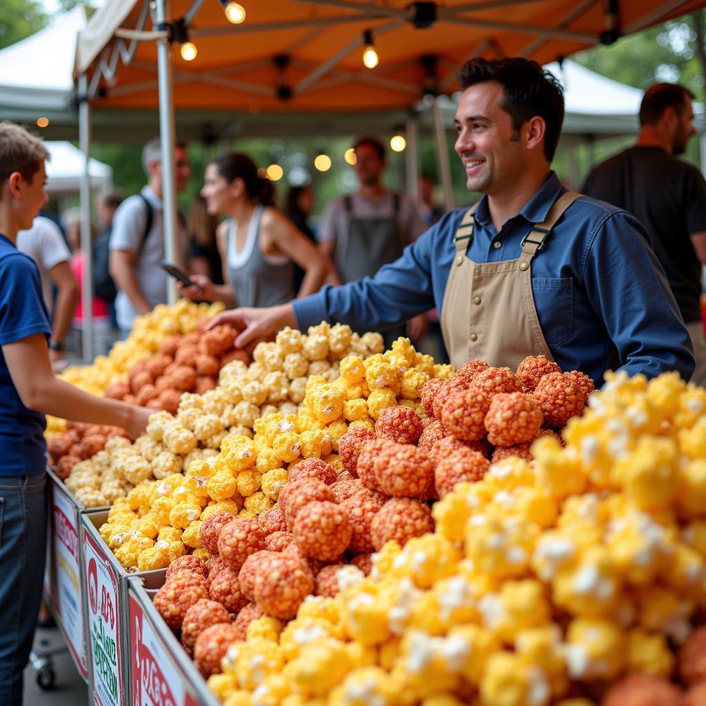 A Bustling Farmers' Market Stall Selling Freshly Made Cheese Popcorn in California