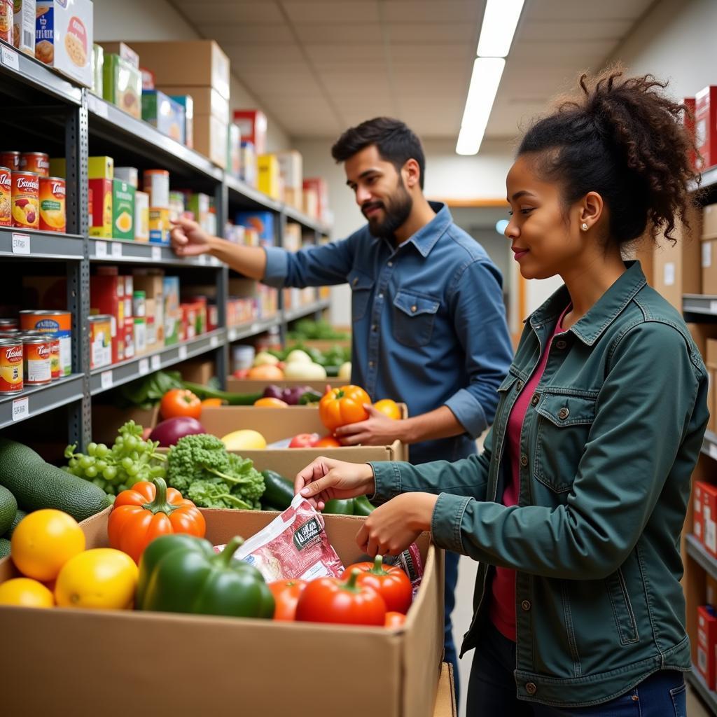 A client choosing groceries at a Calvary Chapel food pantry