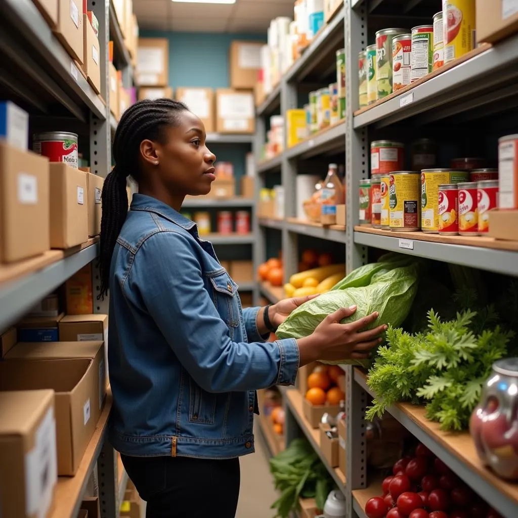 Individual selecting food items at a client-choice food pantry in Canal Winchester Ohio