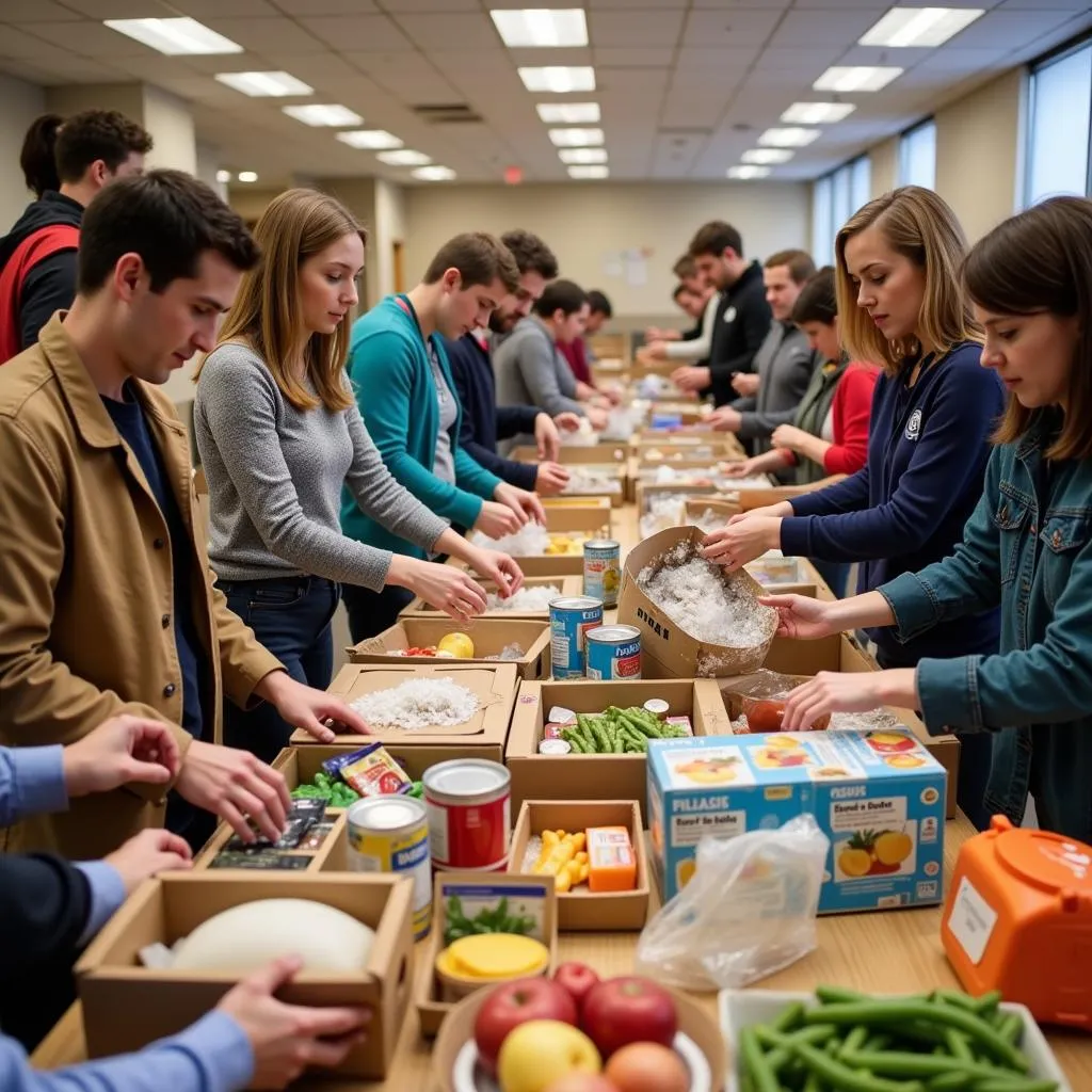 Volunteers sorting donations at a food pantry in Canal Winchester Ohio