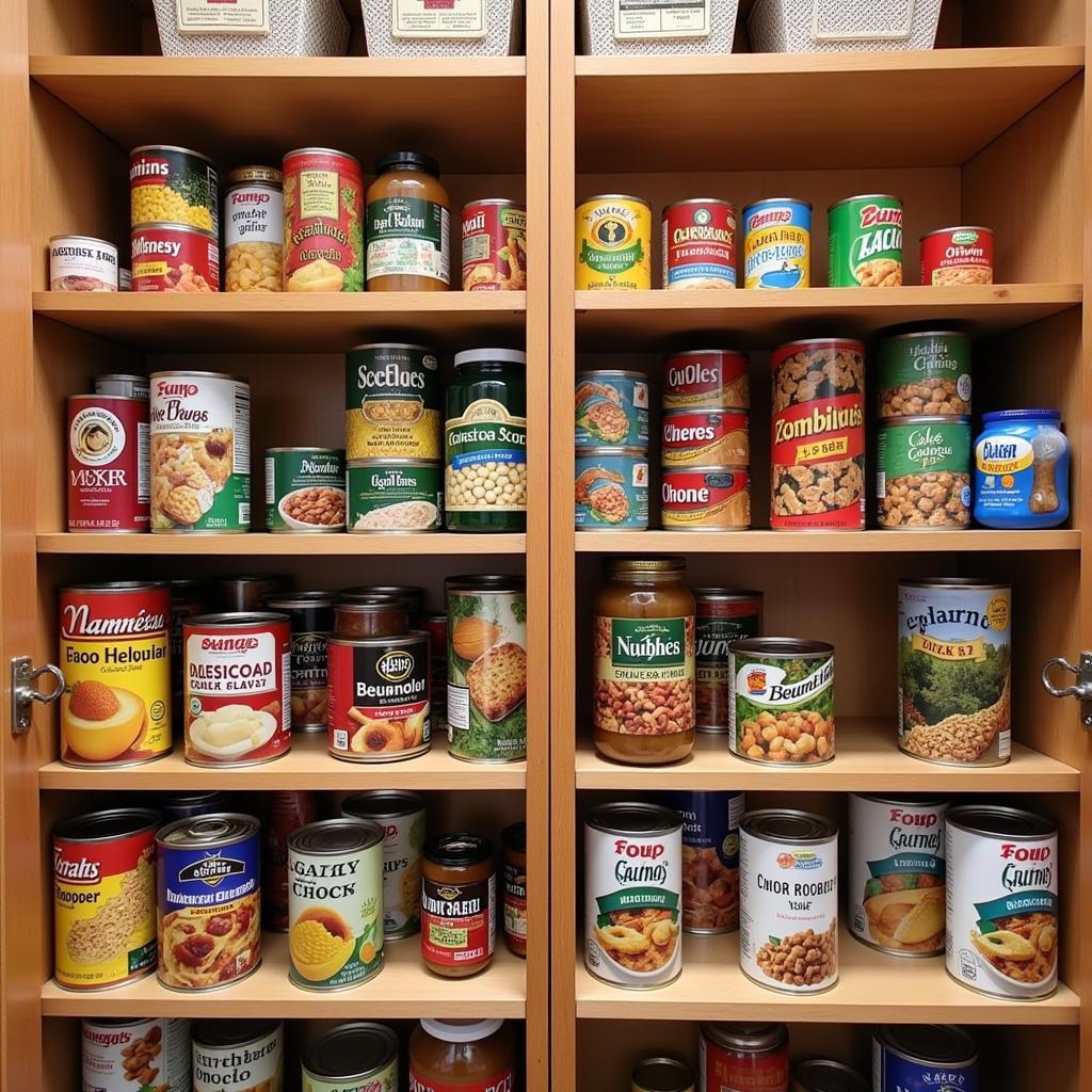 Pantry Stocked with Canned Goods