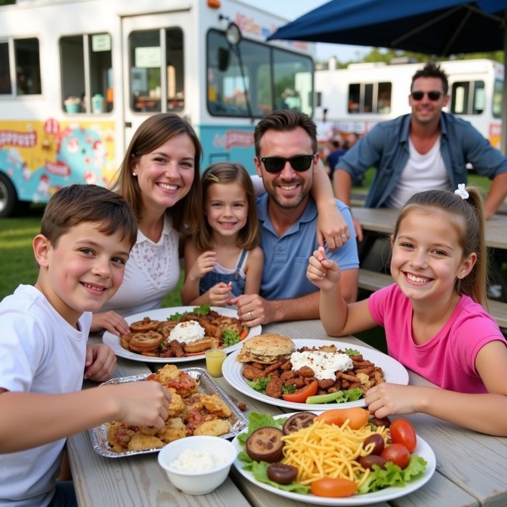 Family Enjoying Food Truck Festival