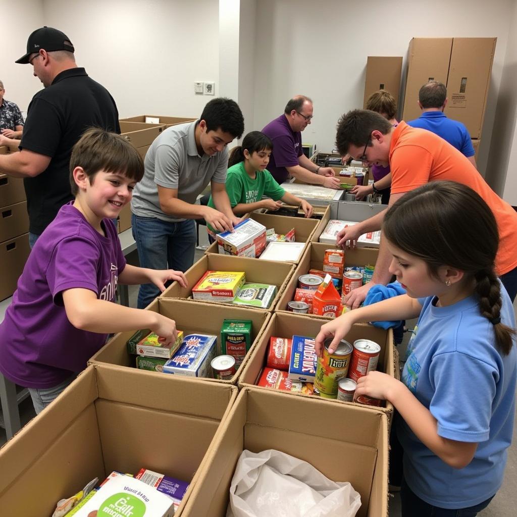 Volunteers sorting food donations at a Cape Coral food bank