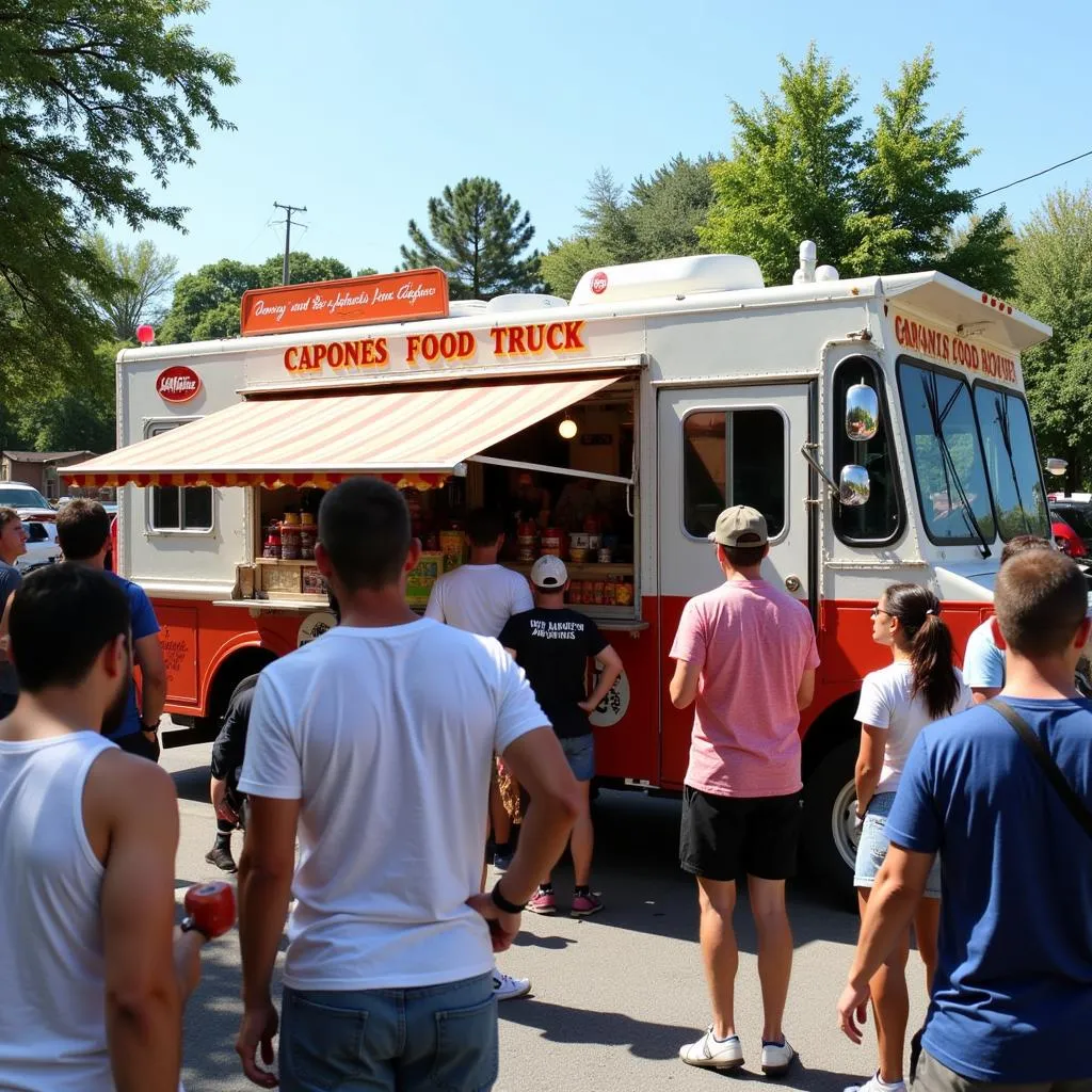 Capones Food Truck serving customers on a sunny day