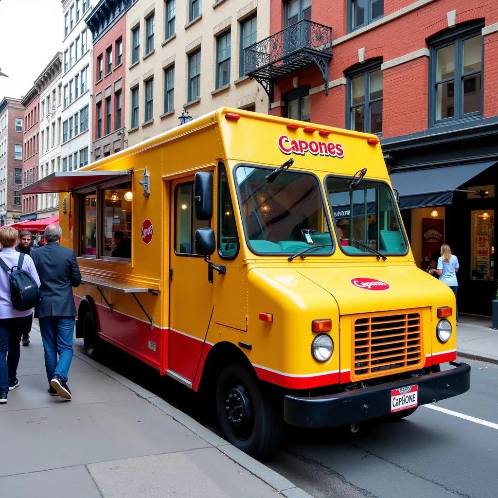 Capones Food Truck parked on a bustling city street