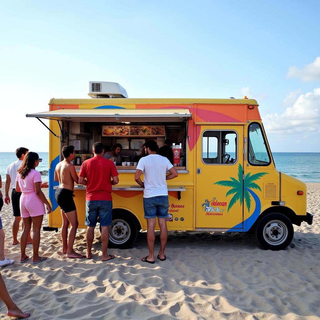 Caribbean Kicker food truck parked at a beach event.