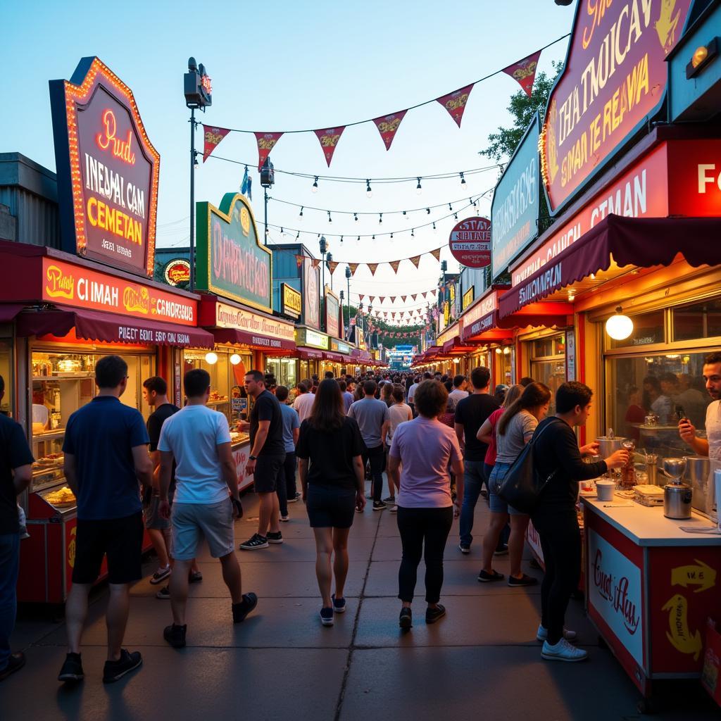 A busy and appealing carnival food booth