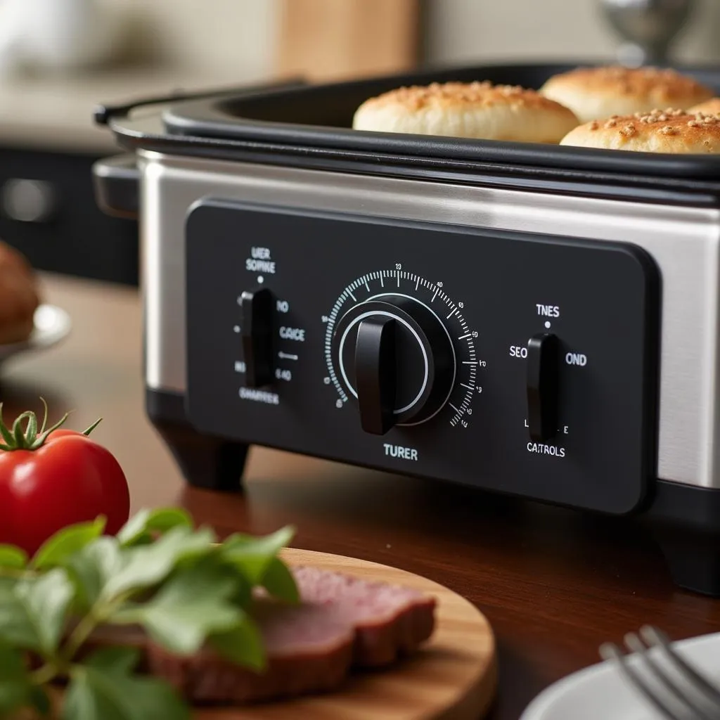 Close-up of a Carter Hoffmann food warmer control panel.