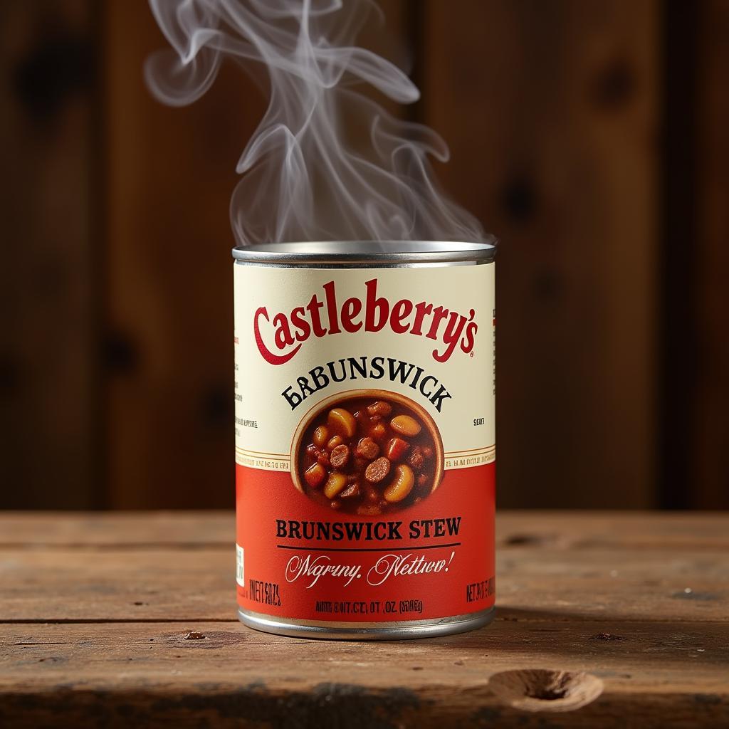 Castleberry's Brunswick Stew in a can, ready to be served.