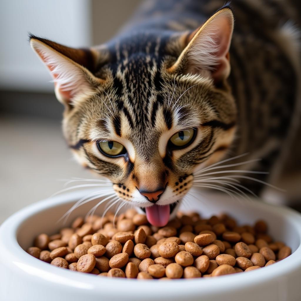 Cat Enjoying Dry Food Sample