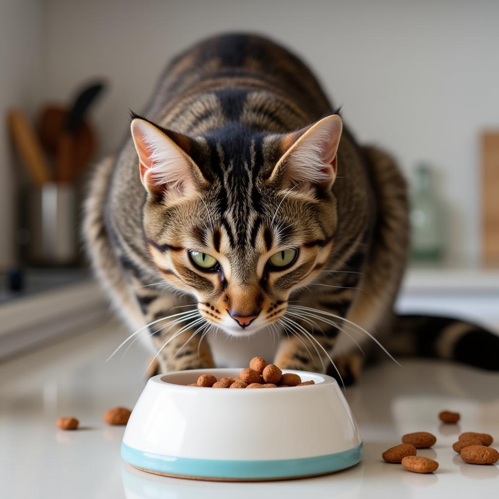 A content cat eating fetch pet food