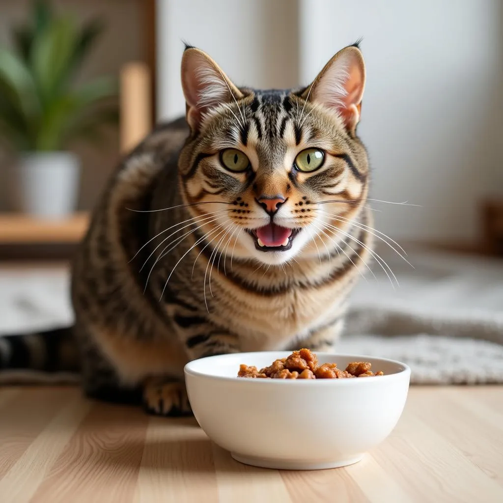 Cat Eating Food from Bowl