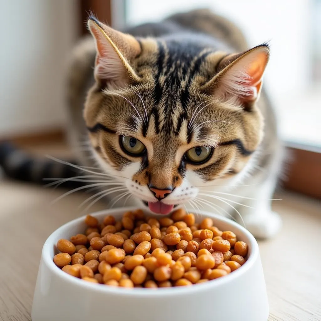 Cat enjoying food with omega 3