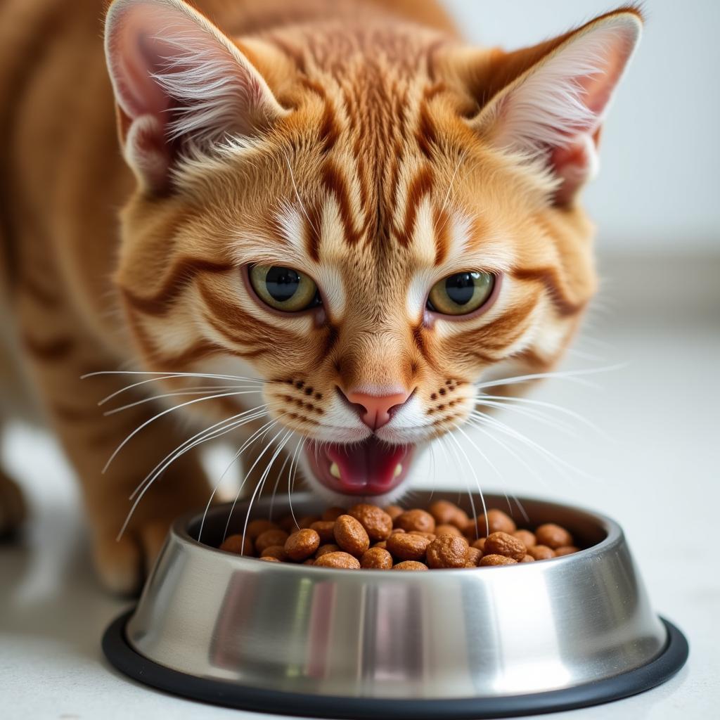 A Cat Enjoying a Low-Carb Meal