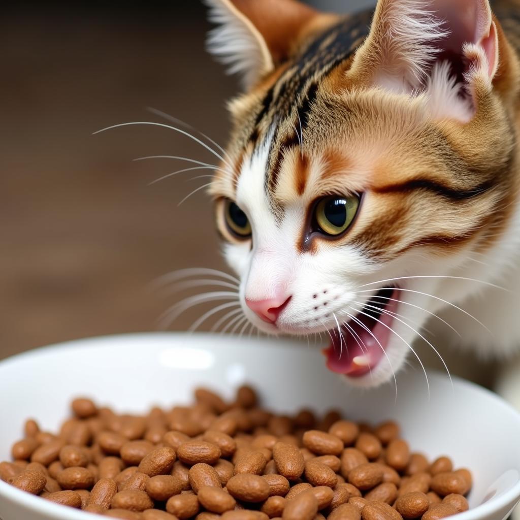 A Cat Enjoying a Meal of Six Fish Cat Food