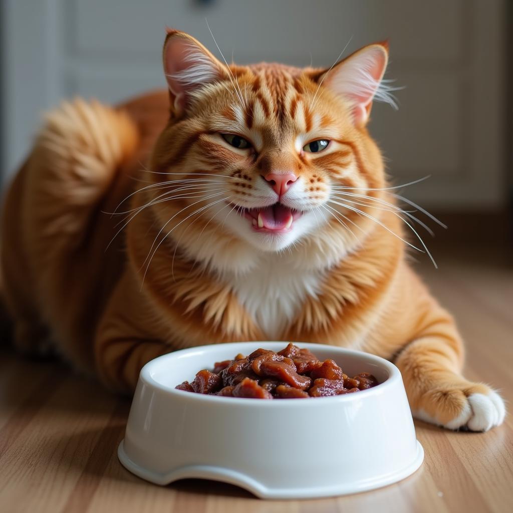 Contented Cat Enjoying Venison Wet Food