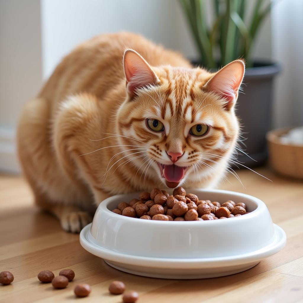 A Content Cat Enjoying a Bowl of Beef Wet Cat Food