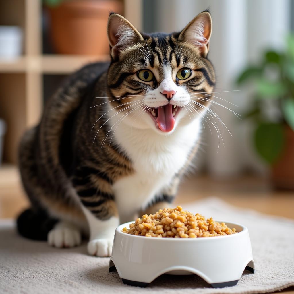 Cat Eating Chicken and Rice Food