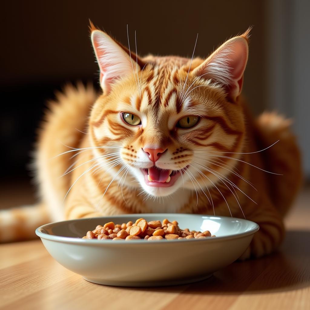 Cat Enjoying Food from Bowl