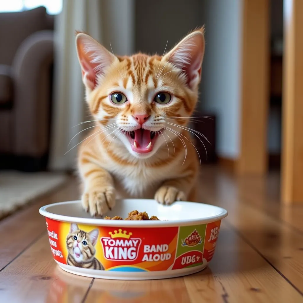 Cat Enjoying a Bowl of Tommy King Wet Food