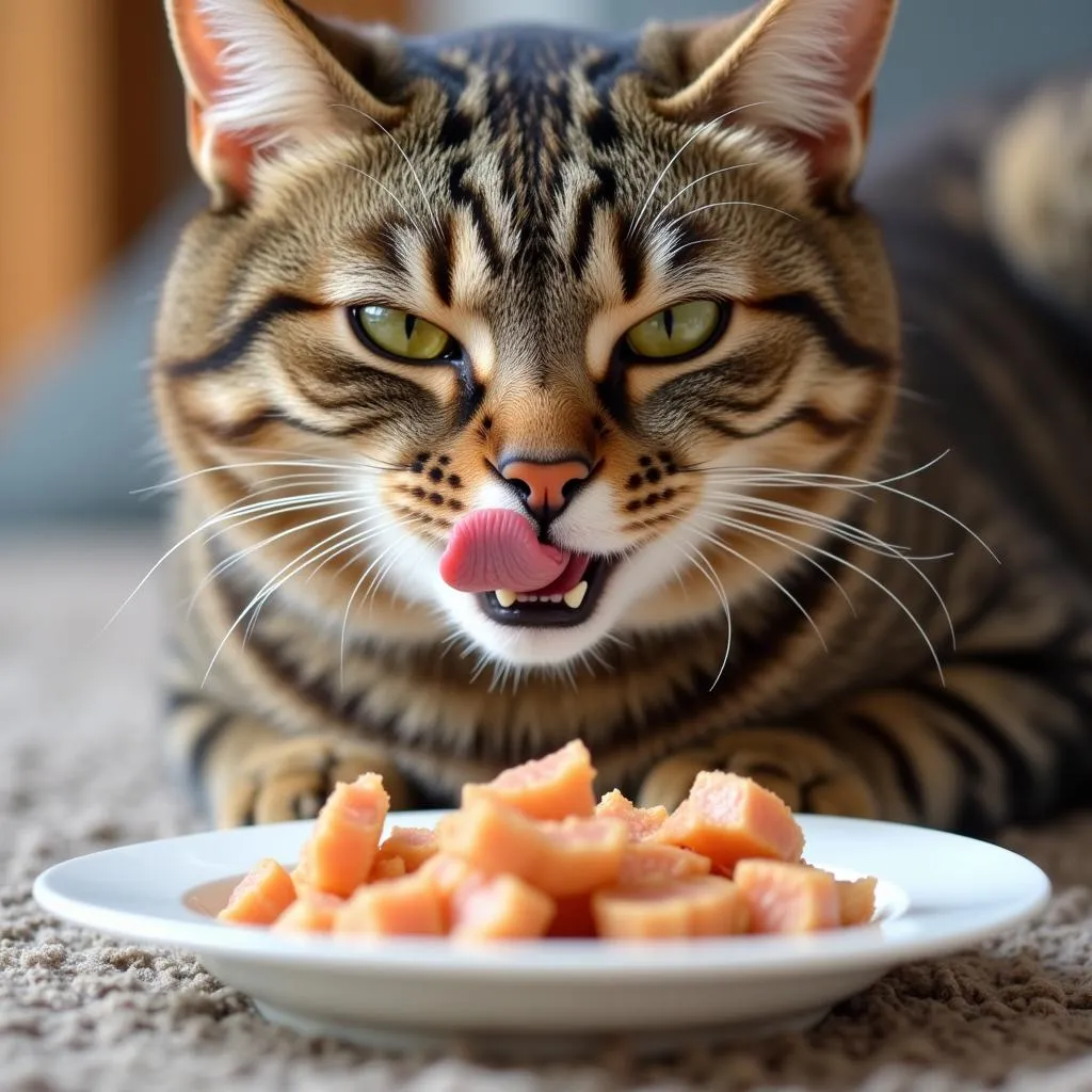 Cat Enjoying Tuna Meal