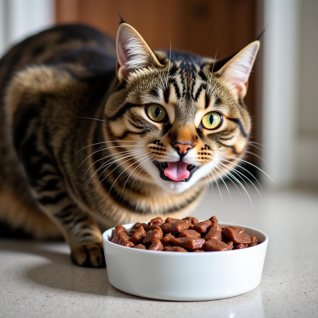 Cat enjoying venison wet food