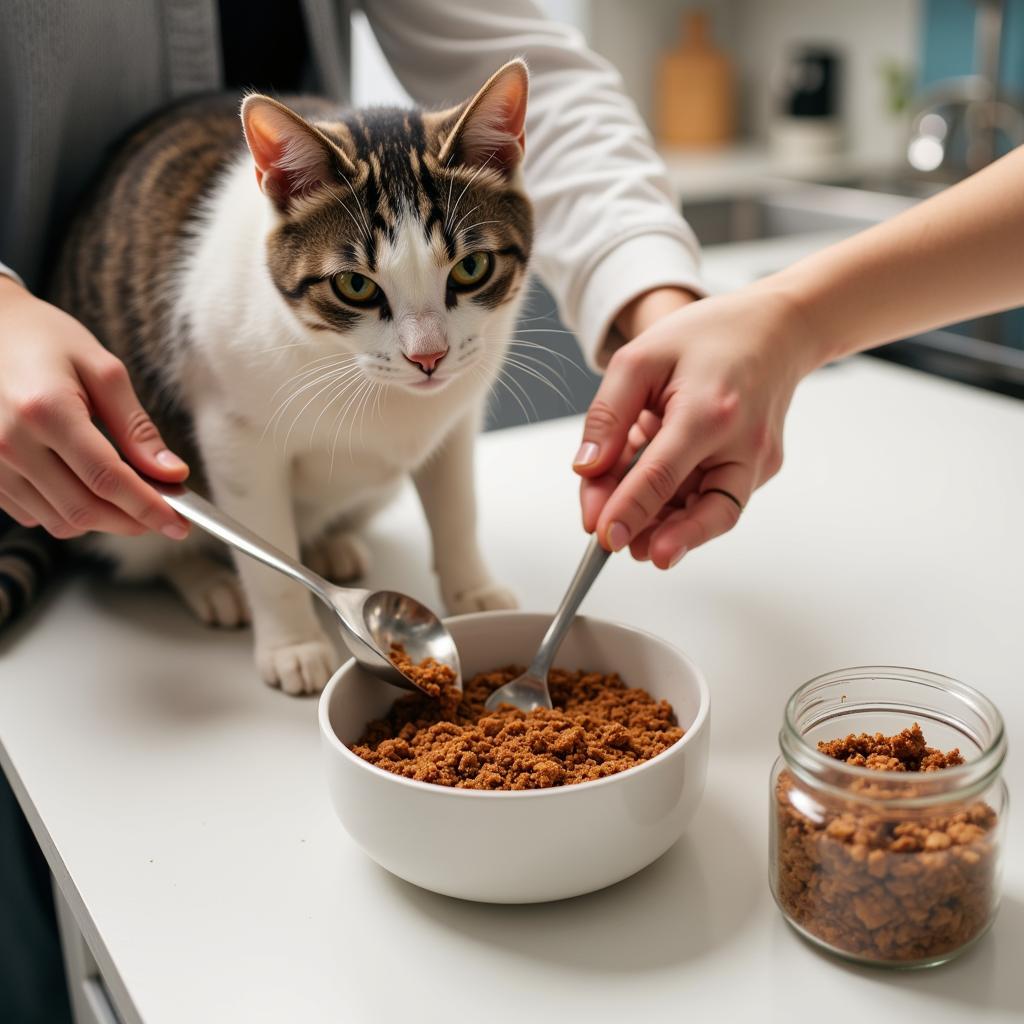 Cat Owner Preparing Raw Food