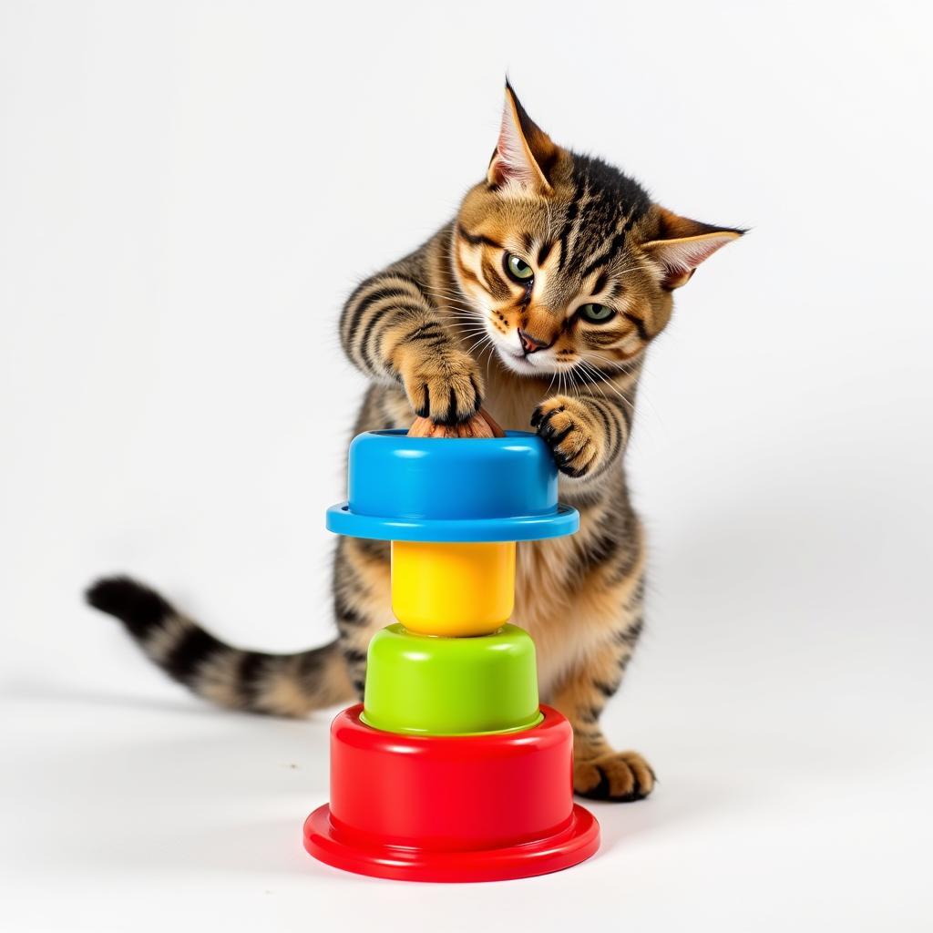 Cat enjoying a wet food puzzle