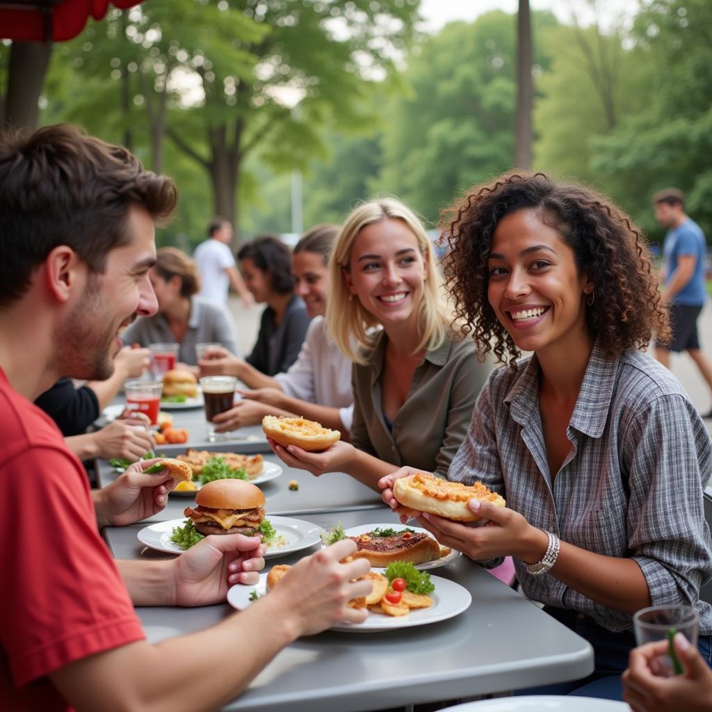 Happy Customers Enjoying Food Truck Meals in Cedar Rapids