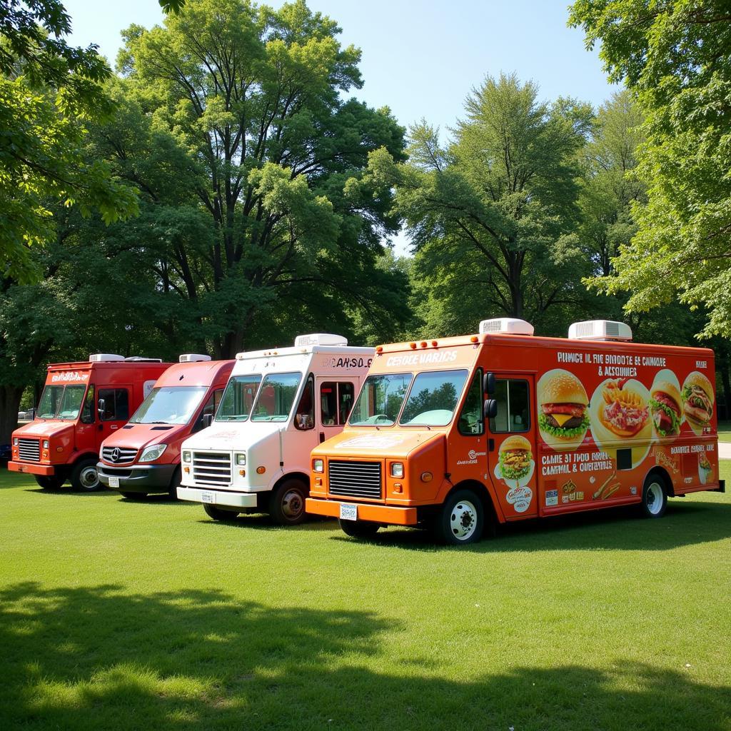 Diverse Food Trucks Lined Up in Cedar Rapids