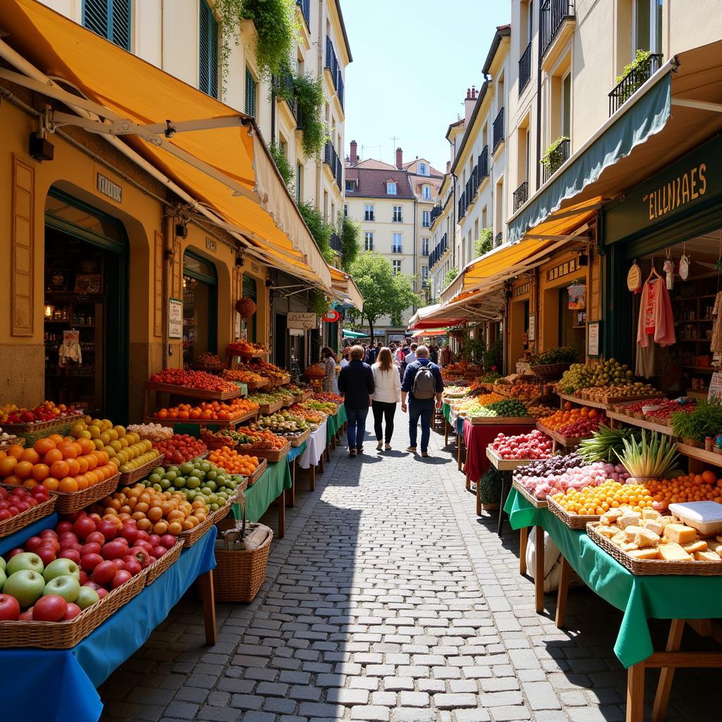 A bustling market scene in the Centre-Val de Loire