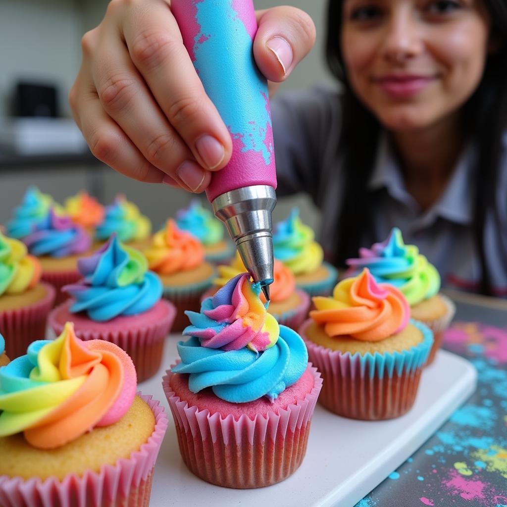 Applying Chameleon Food Coloring to Frosting