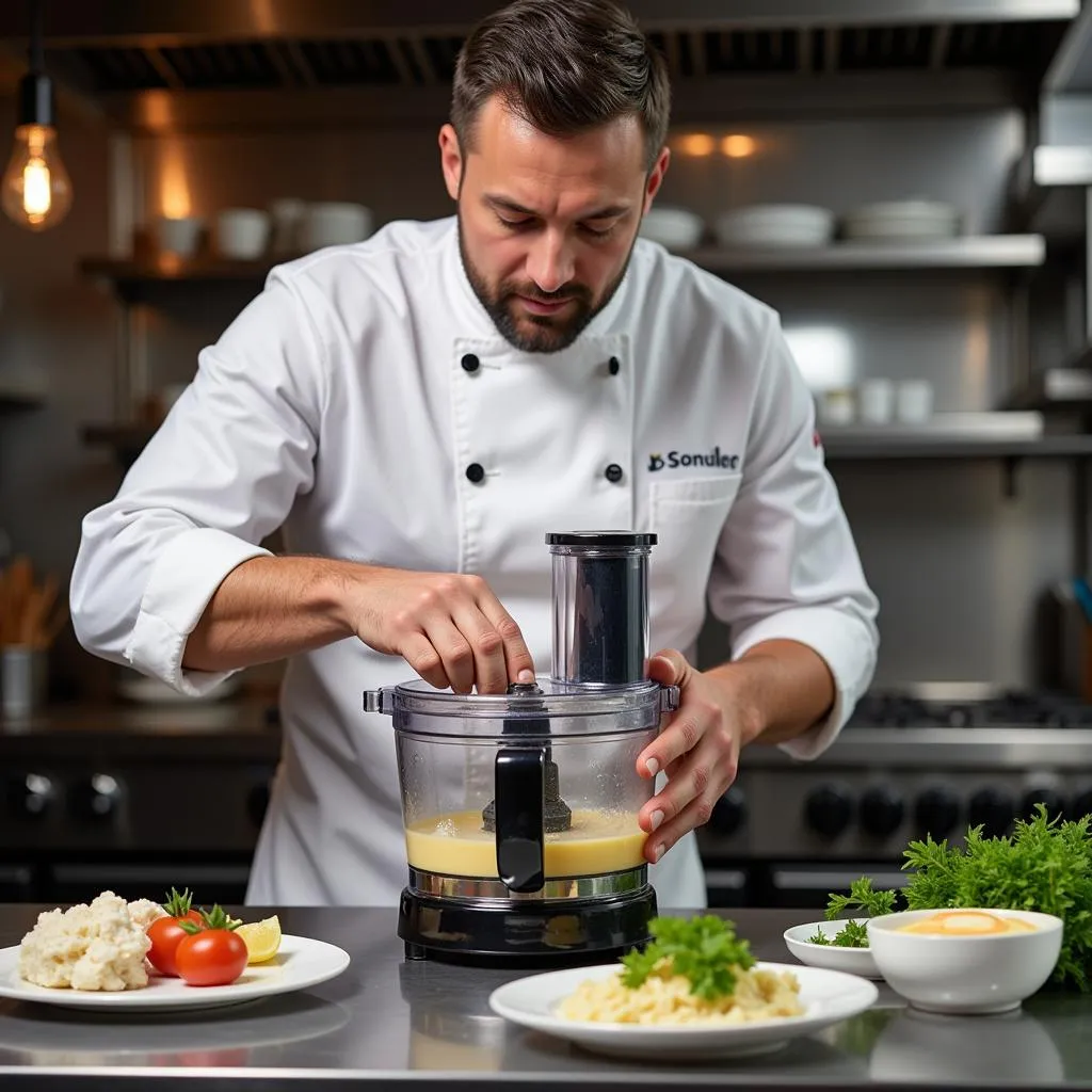 Chef Cleaning Commercial Food Processor