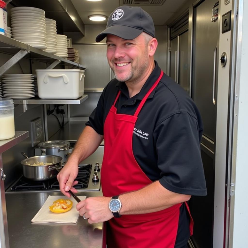 Chef Mike Expertly Prepares Food in the DD 214 Food Truck