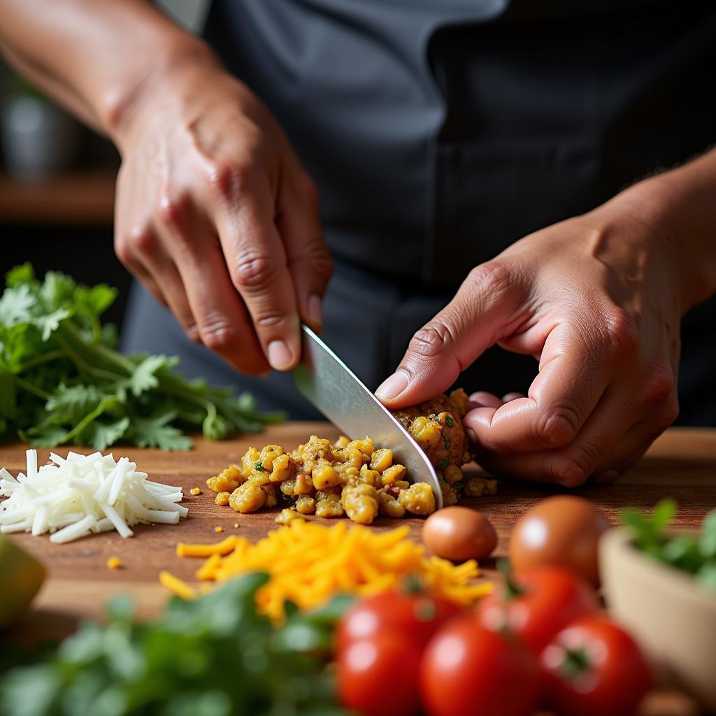 A Chef's Hands Meticulously Crafting Xula Food