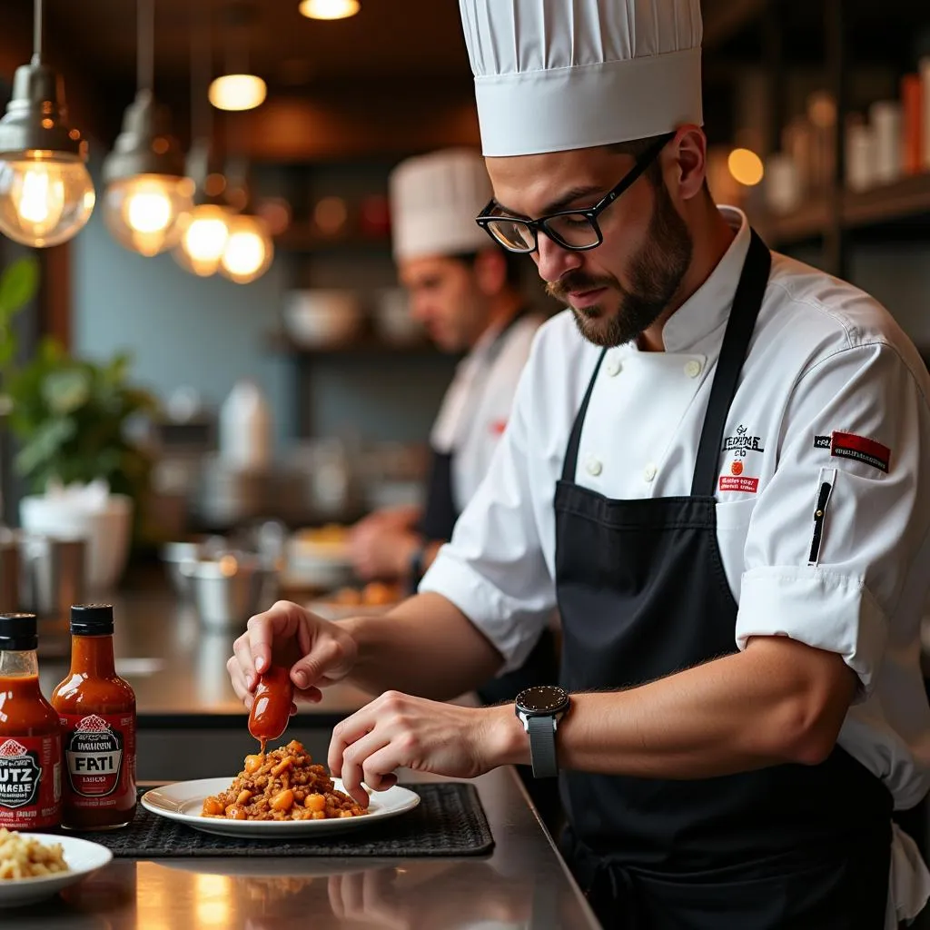 Chef Using Roger Kent Utz Foods Products in a Professional Kitchen