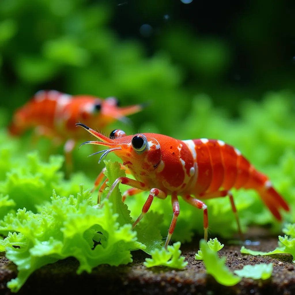 Cherry Shrimp Enjoying Algae Wafers